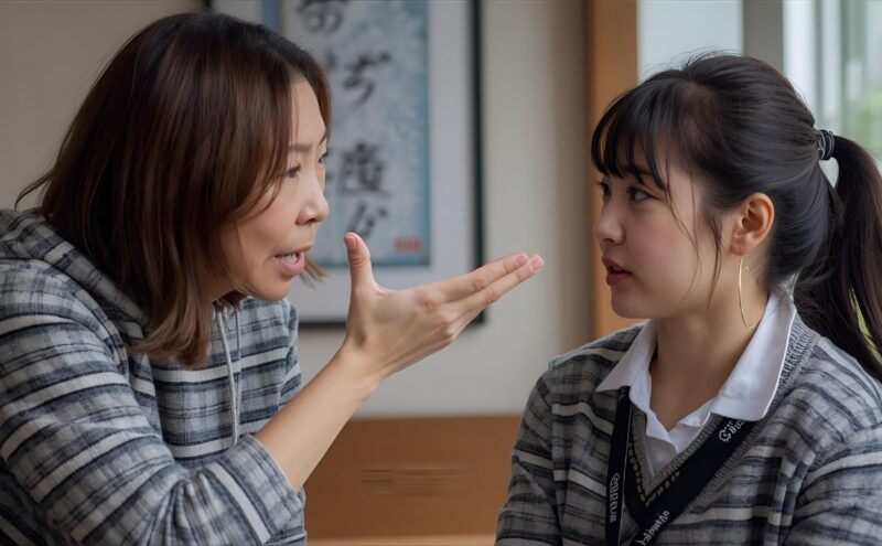 女子高校生の娘と口論する母親