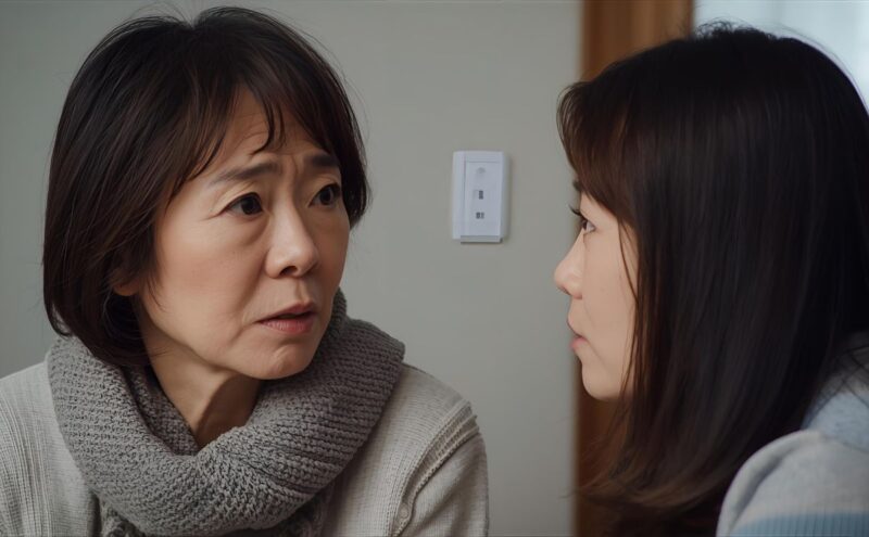 母親に対して緊張している女性