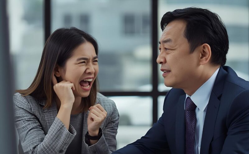 感情的になっている女性